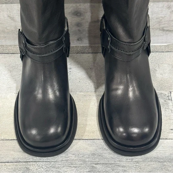 free people Anok Harness Moto Boots in Black Distressed Leather - Sz - 7 - Picture 4 of 13